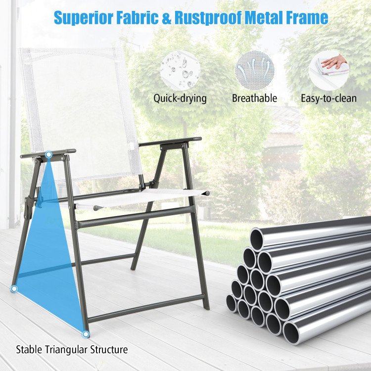 Set of 4 Folding Patio Chairs - Rustproof Metal Frame