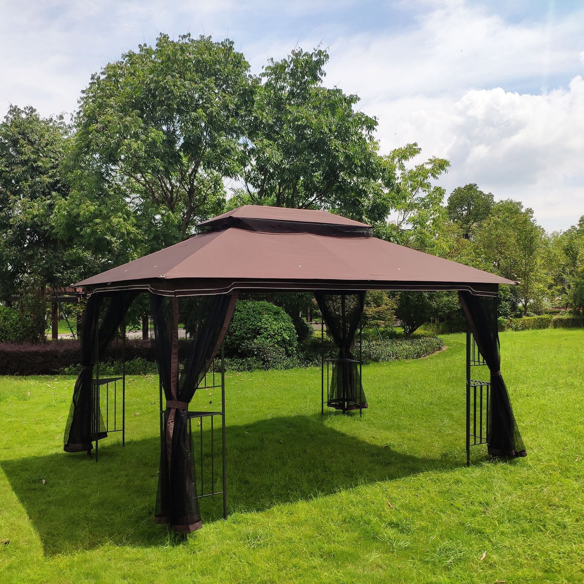 13' x 10' Patio Gazebo Canopy - Double Roof with Mosquito Netting