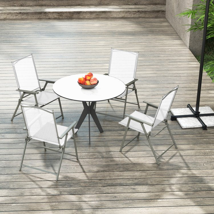 Set of 4 Folding Patio Chairs - Rustproof Metal Frame