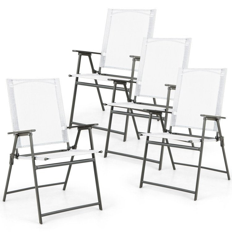 Set of 4 Folding Patio Chairs - Rustproof Metal Frame