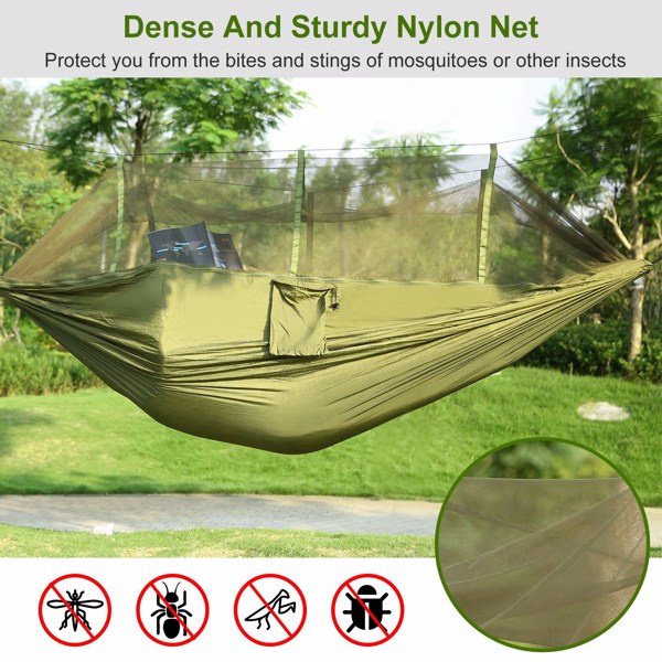 Portable Double Camping Hammock - Mosquito Net, 600 lb Capacity