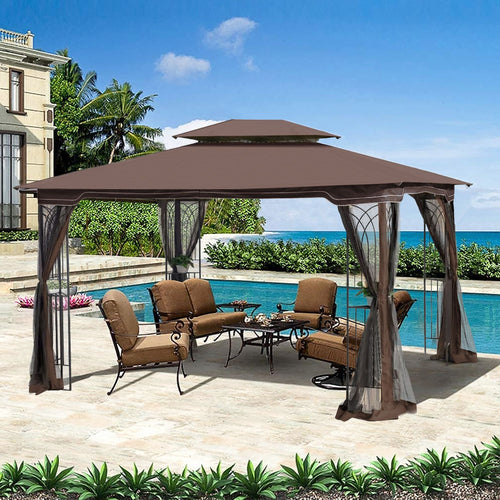 13' x 10' Patio Gazebo Canopy - Double Roof with Mosquito Netting