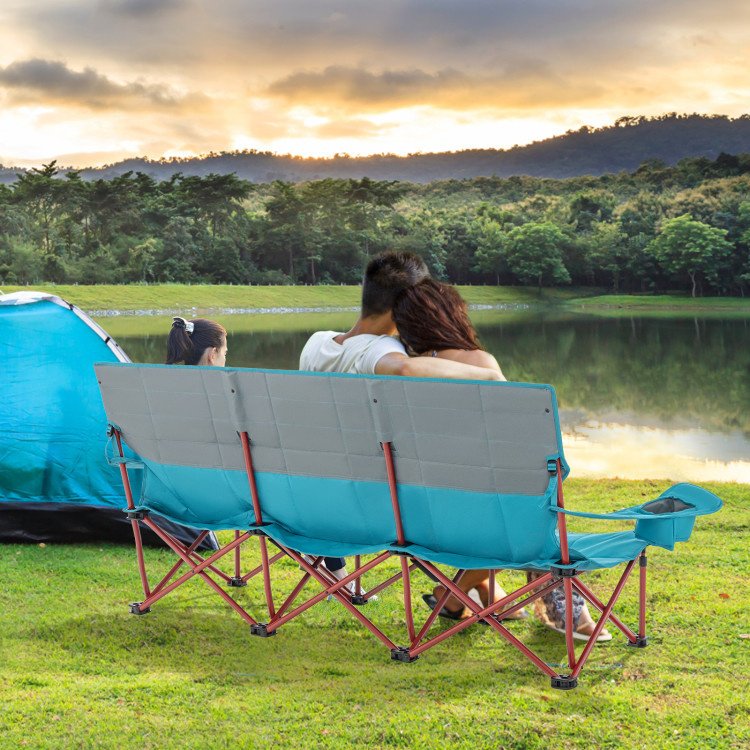 3-Person Folding Camping Chair - Padded with Dual Cup Holders