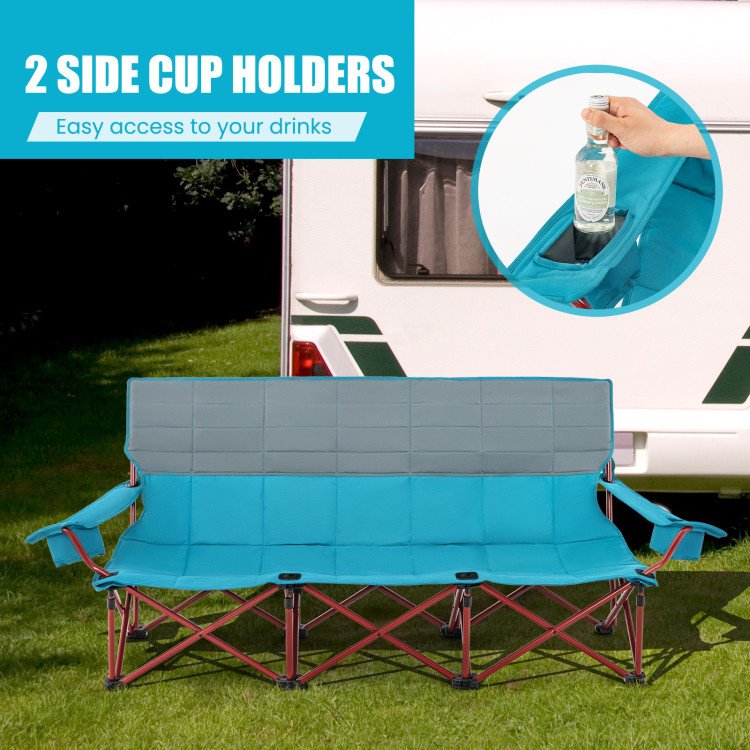3-Person Folding Camping Chair - Padded with Dual Cup Holders
