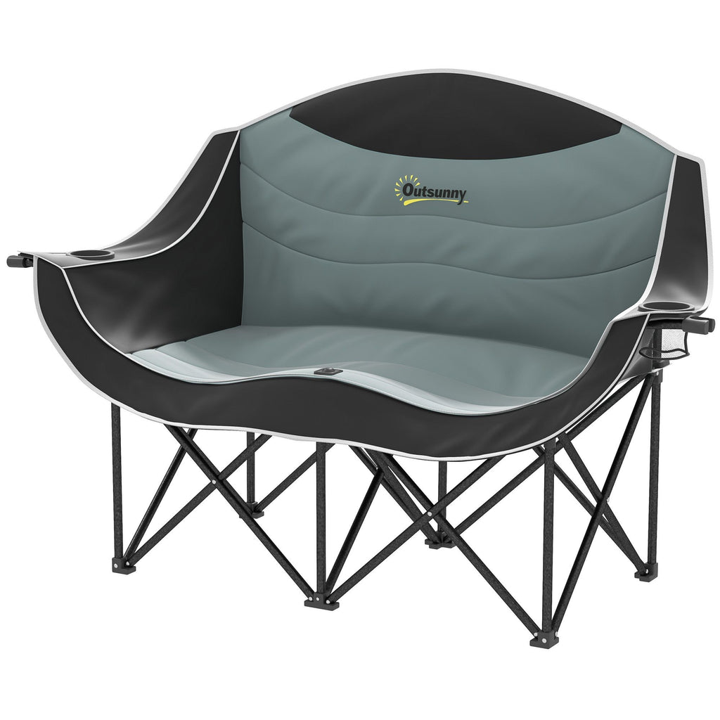 Padded Double Camping Chair - Folding with Armrests & Cup Holders