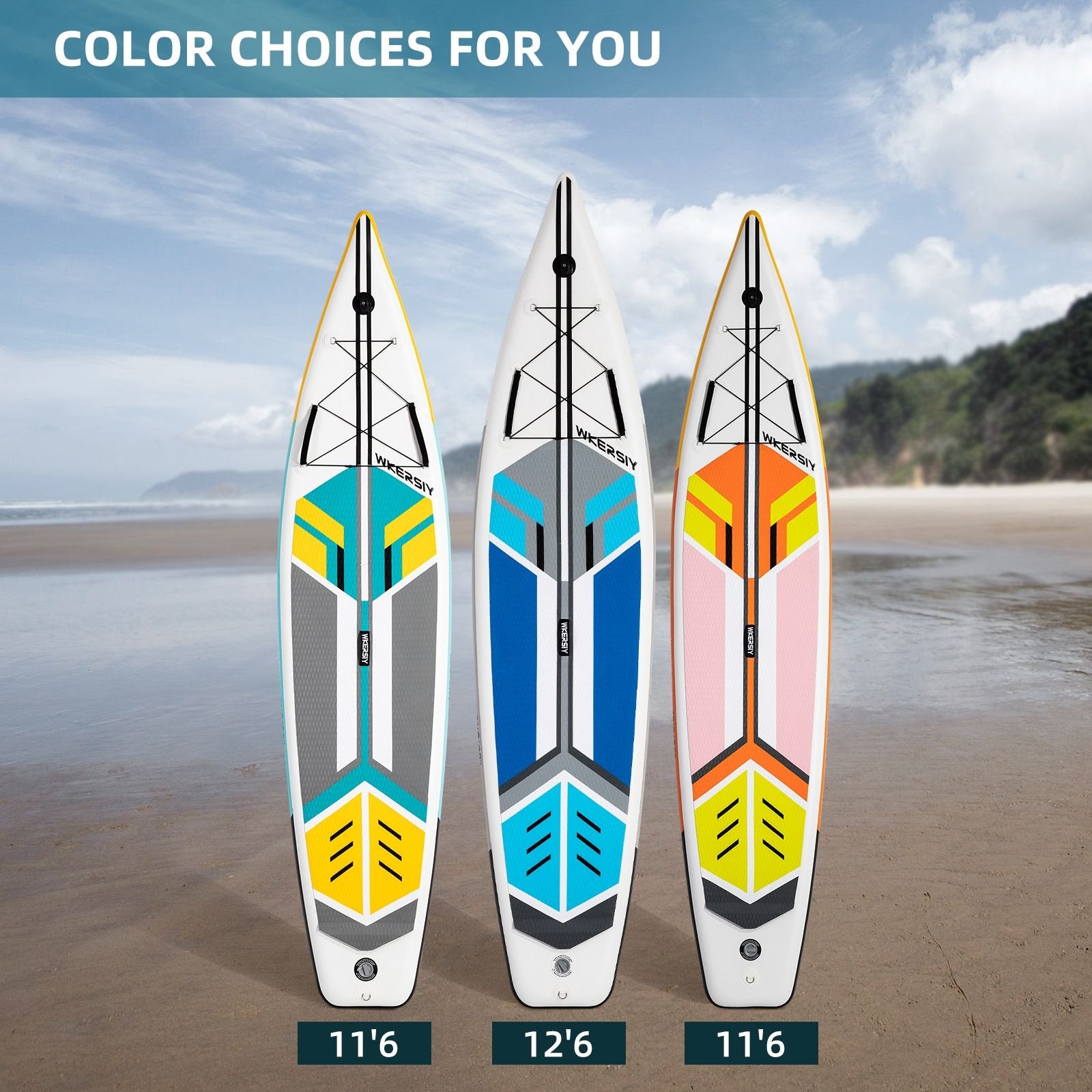 Wkersiy Touring Inflatable Paddle Board SUP – 11'6" / 12'6" with Paddle, Backpack, Pump & Leash
