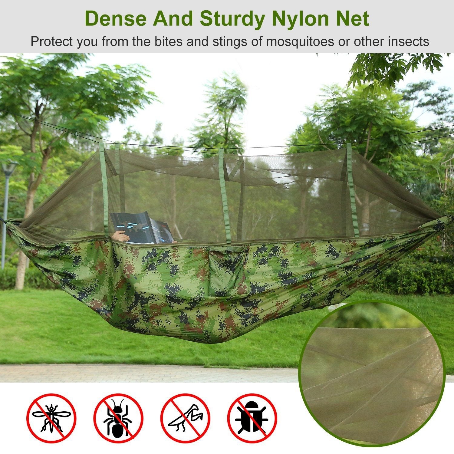 2-Person Hammock with Mosquito Net – 600 lb Load, Portable Nylon Camping Swing