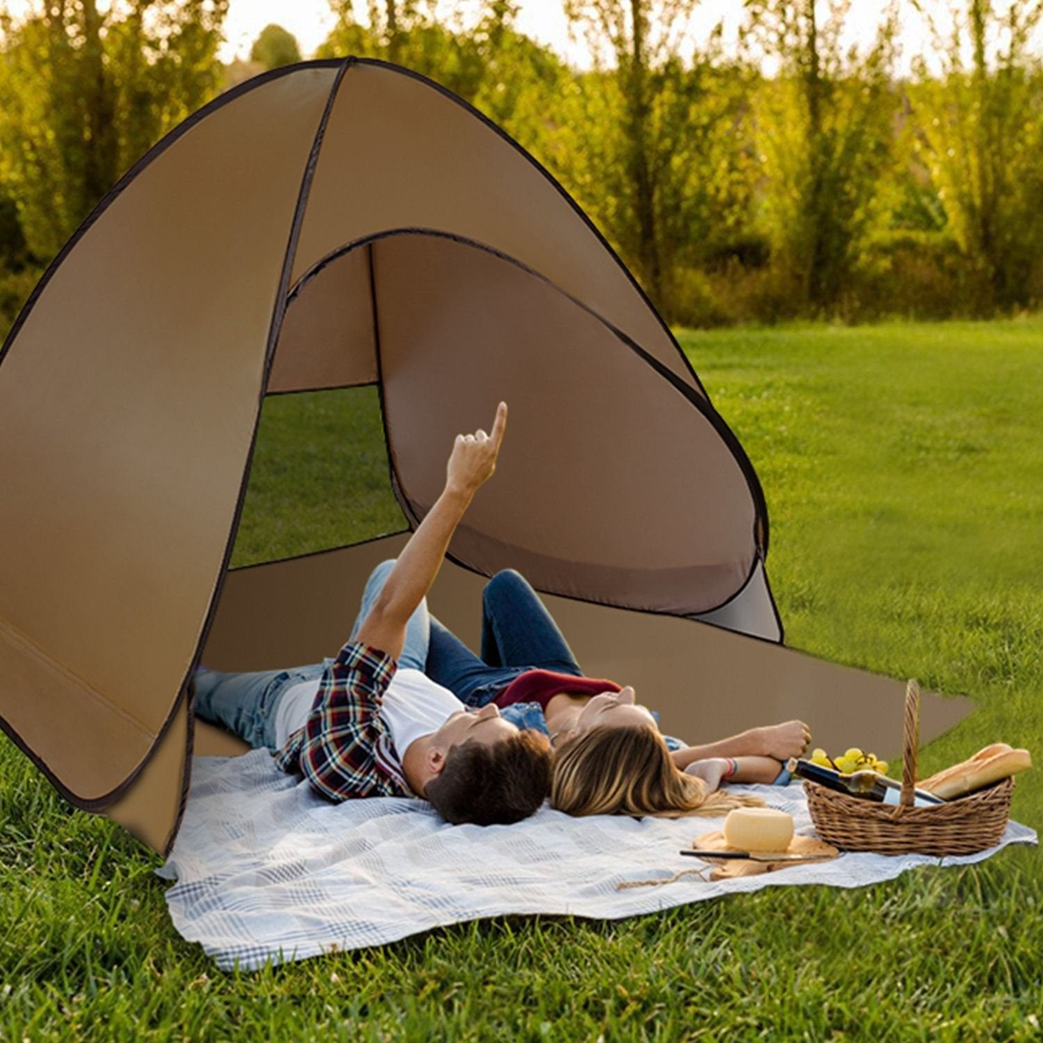 Pop-Up Beach Tent Sun Shade Shelter – Anti-UV, Waterproof with Net Window & Storage Bag for 2-3 People