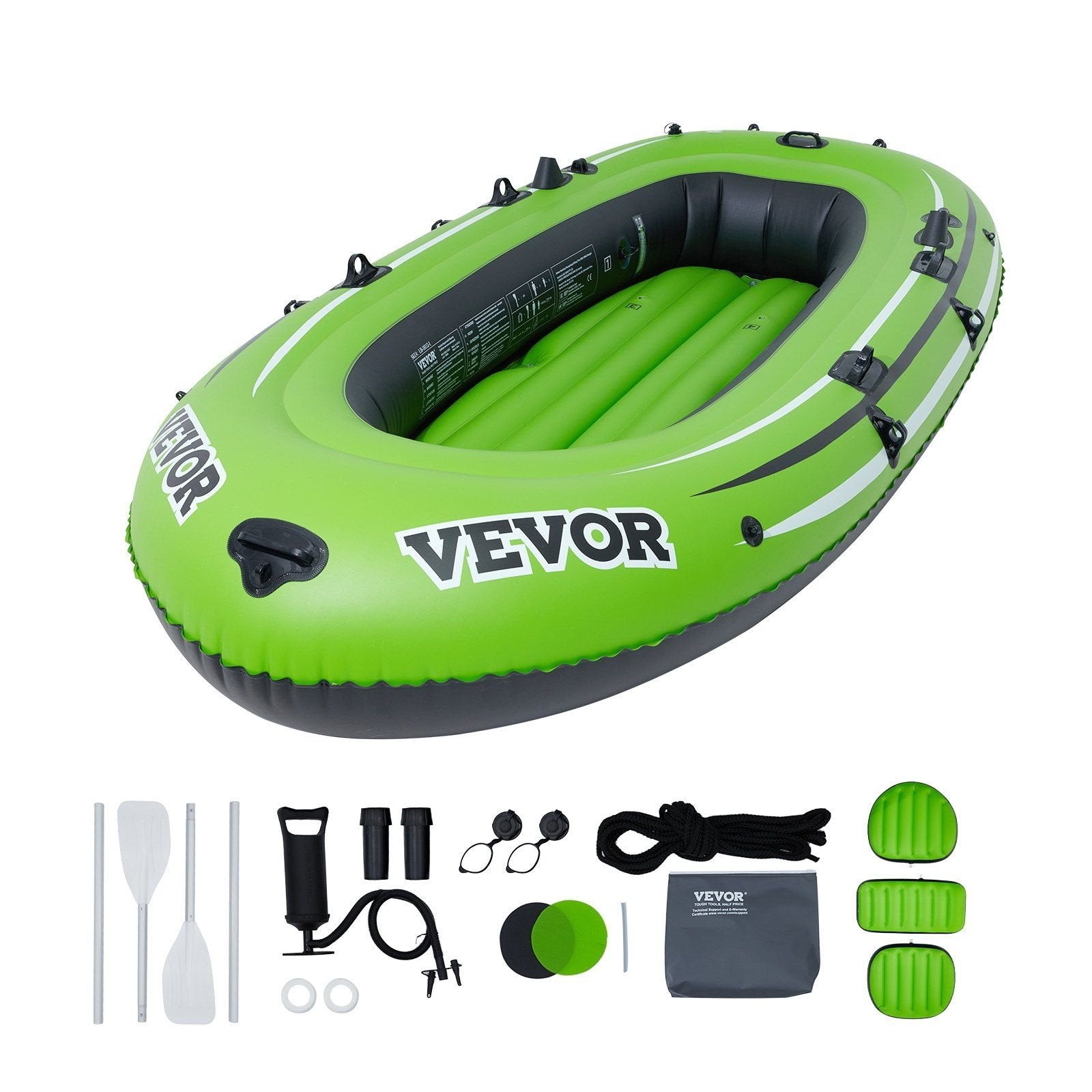 VEVOR Inflatable Fishing Boat – PVC Raft with Aluminum Oars, Pump, Rod Holders & 45.6" Aluminum Oars