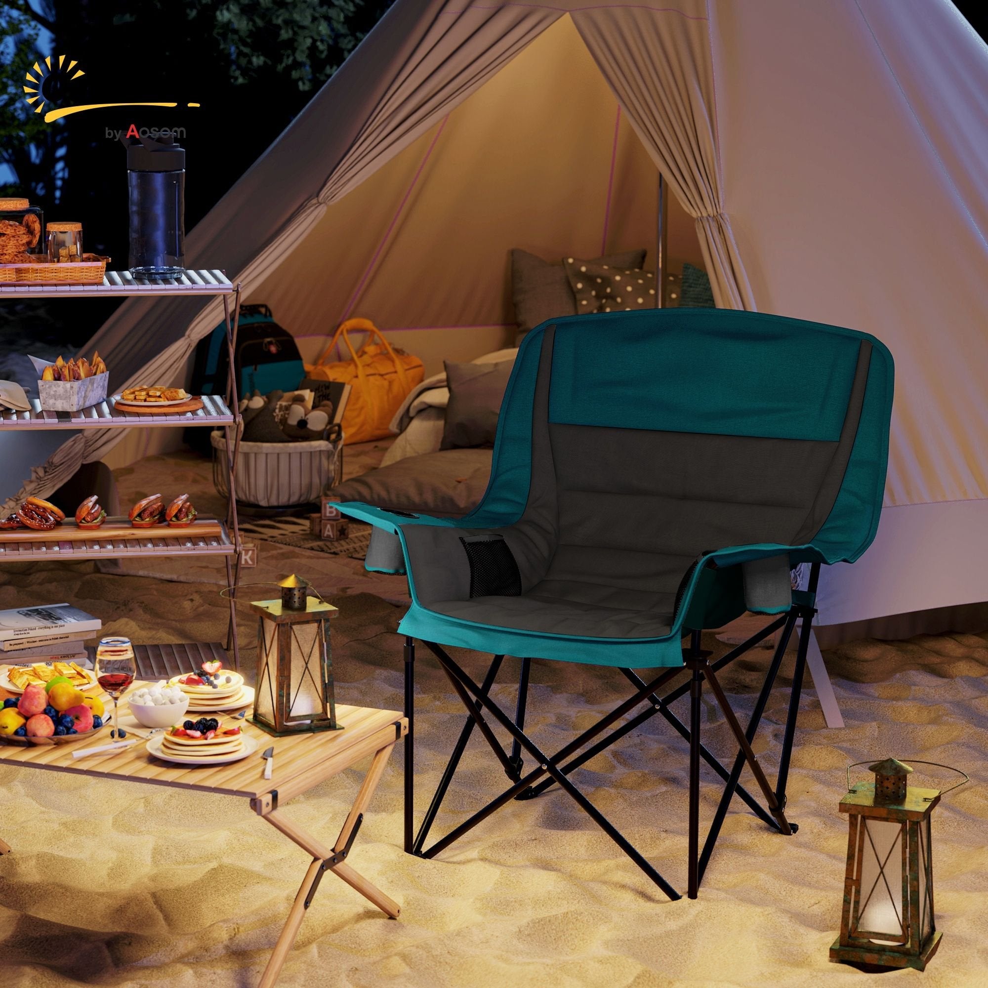 Padded Folding Camping Chair - Portable with Cup Holder & Side Pockets