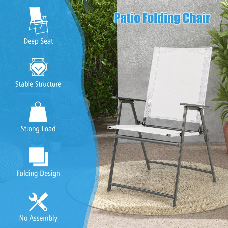 Set of 4 Folding Patio Chairs - Rustproof Metal Frame