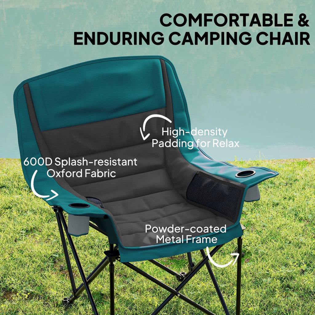 Padded Folding Camping Chair - Portable with Cup Holder & Side Pockets