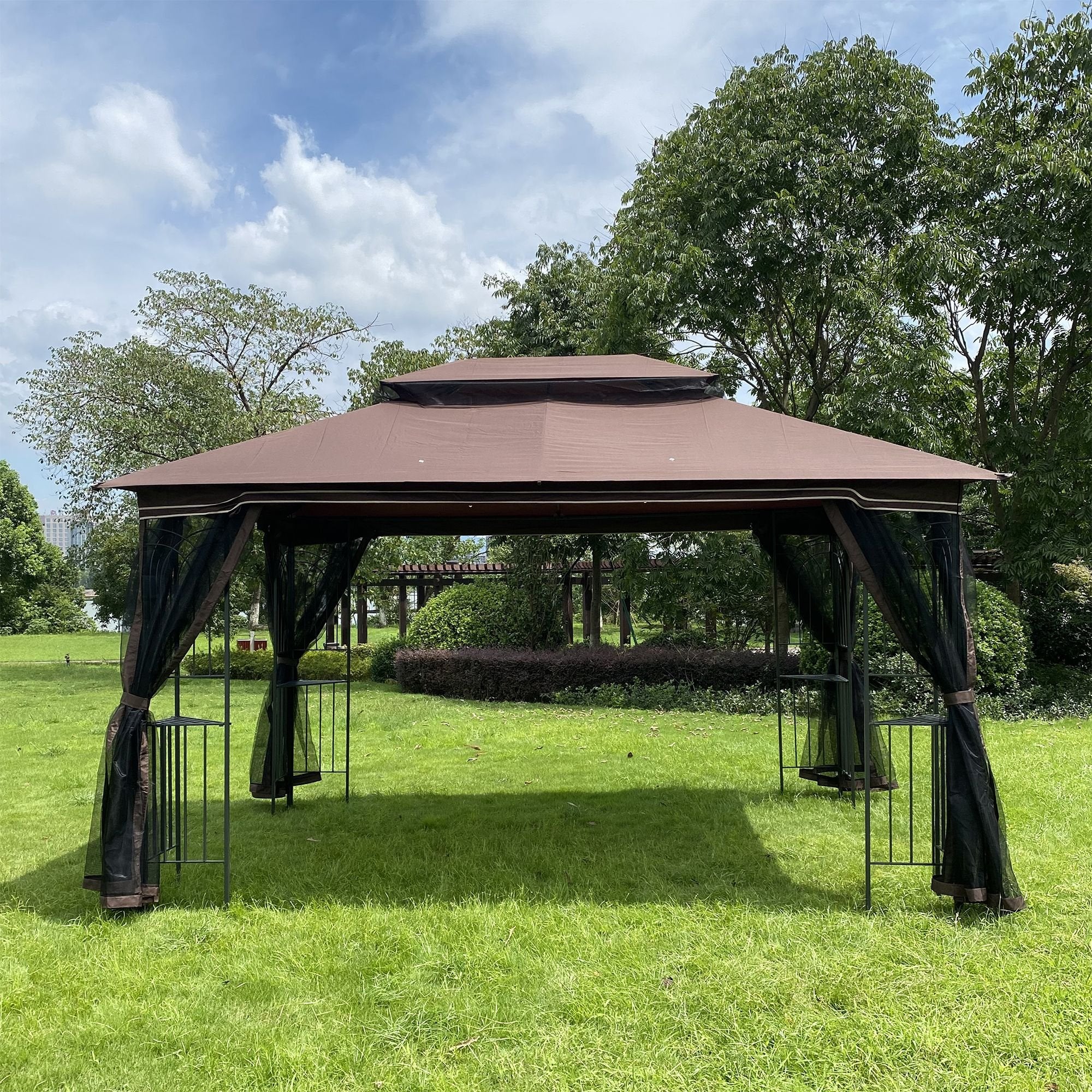 13' x 10' Patio Gazebo Canopy - Double Roof with Mosquito Netting