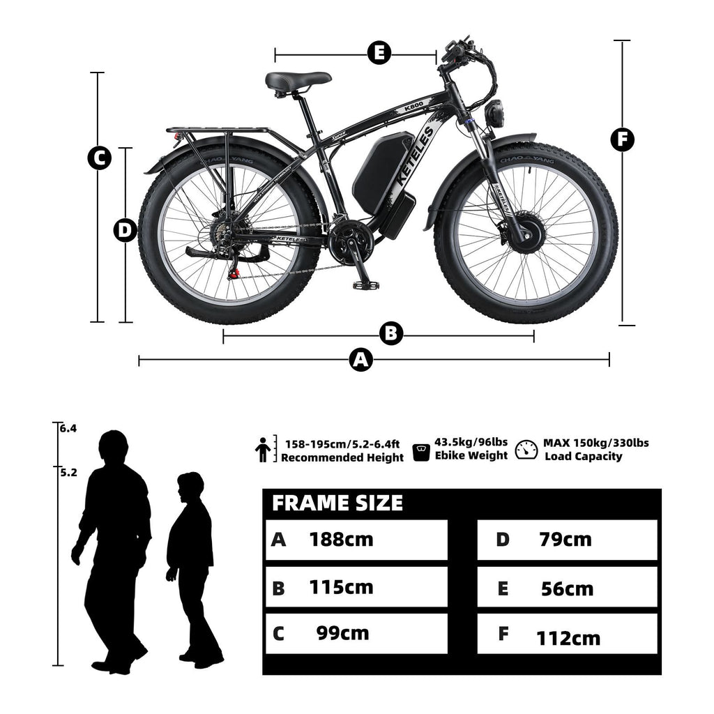 KETELES Electric Bike – 48V 23AH Dual 1000W Motors, 26"x4.0 MTB