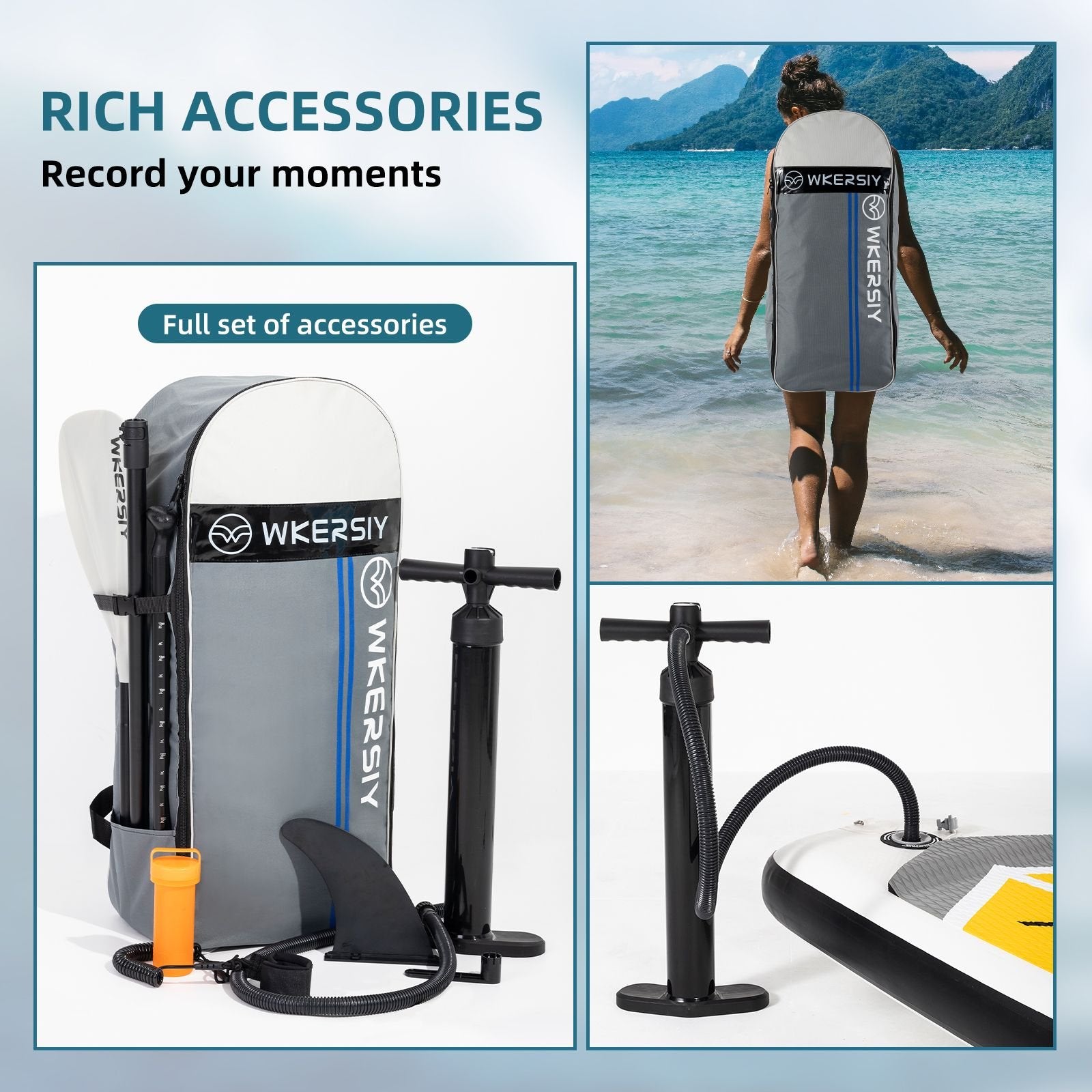 Wkersiy Touring Inflatable Paddle Board SUP – 11'6" / 12'6" with Paddle, Backpack, Pump & Leash