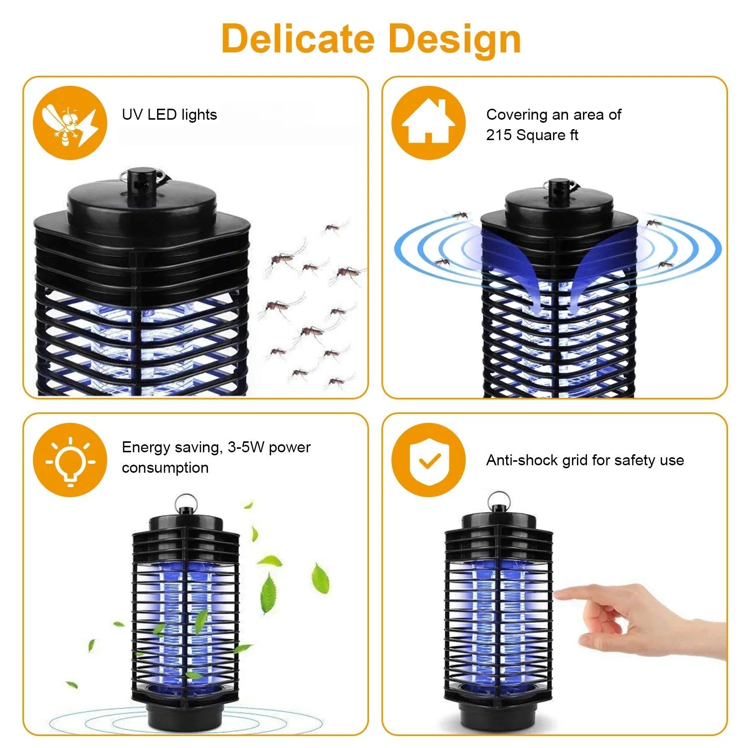 3–5W Indoor UV Bug Zapper with 215 Sq. Ft. Coverage