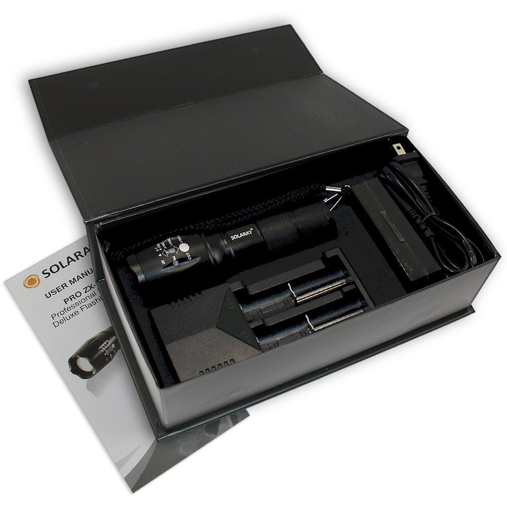 ZX-1 Professional LED Flashlight Kit – 900 Lumen Rechargeable Tactical Flashlight with Zoom Focus & Battery Charger