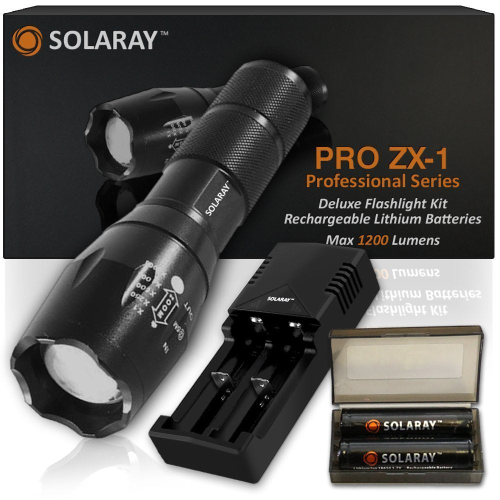 ZX-1 Professional LED Flashlight Kit – 900 Lumen Rechargeable Tactical Flashlight with Zoom Focus & Battery Charger