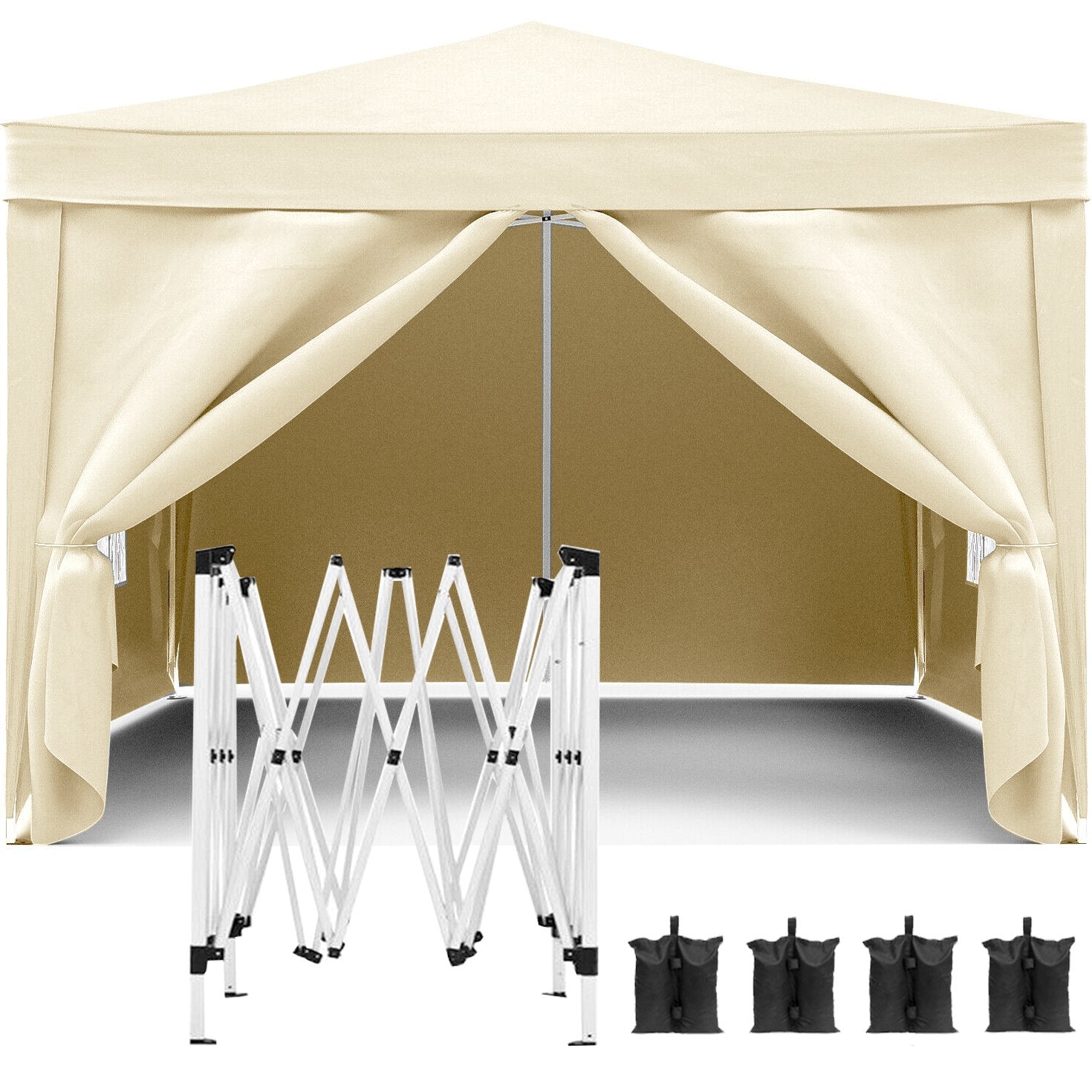 10'x10' EZ Pop Up Canopy with 4 Removable Sidewalls, Carry Bag & Weight Bags