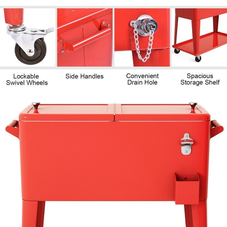 Outdoor Portable Rolling Party Cooler Cart