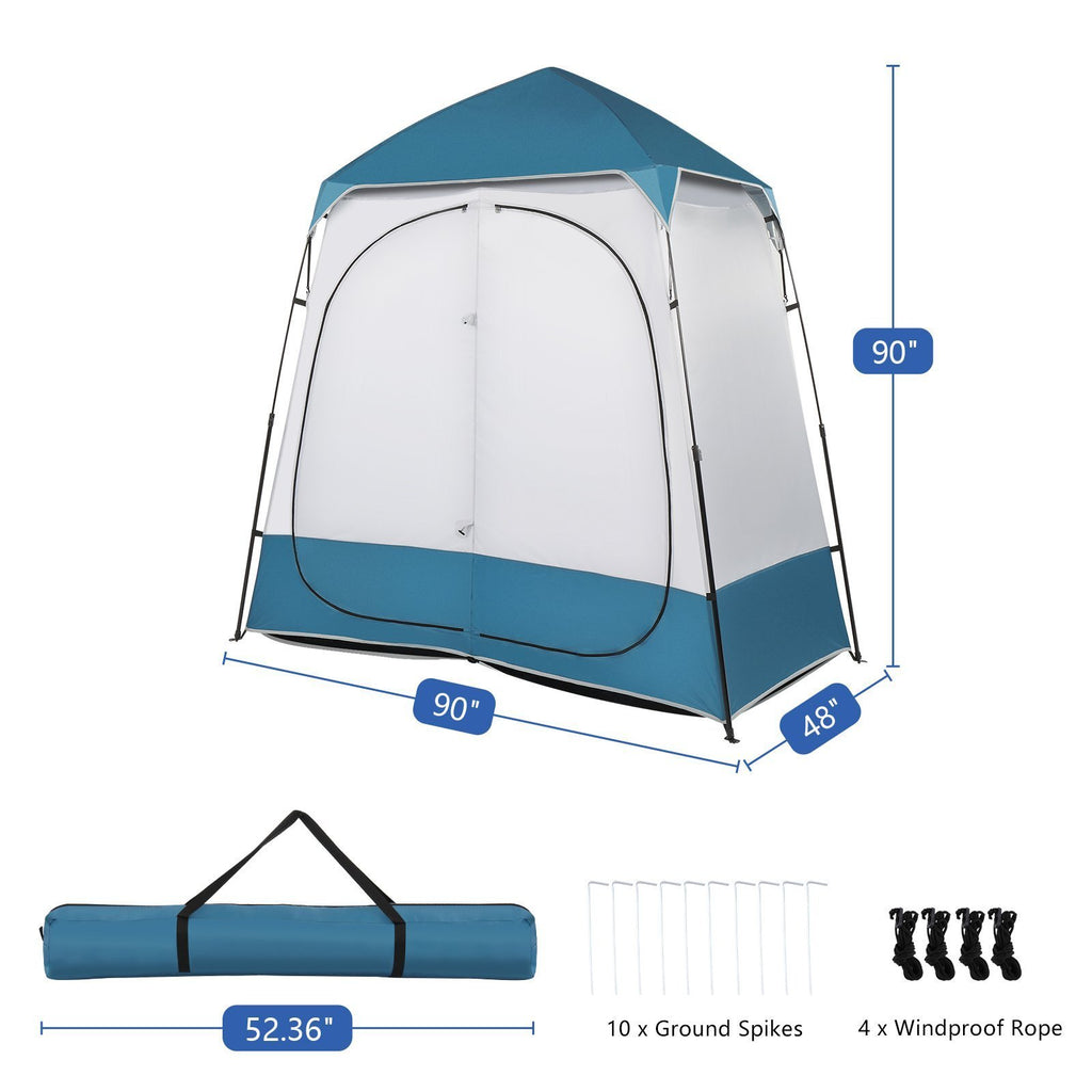 90"x90"x48'' Portable Pop-Up Shower & Changing Tent, 2-Room Instant Shelter, Blue/White
