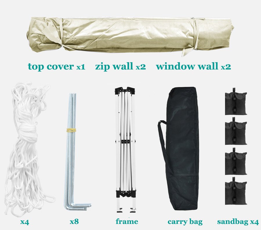 10'x10' EZ Pop Up Canopy with 4 Removable Sidewalls, Carry Bag & Weight Bags