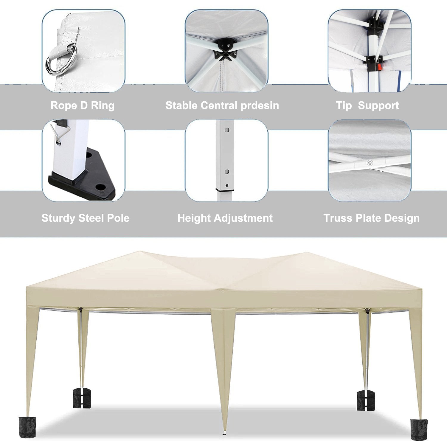 10'x20' EZ Pop Up Canopy with 6 Removable Sidewalls, Carry Bag & Weight Bags