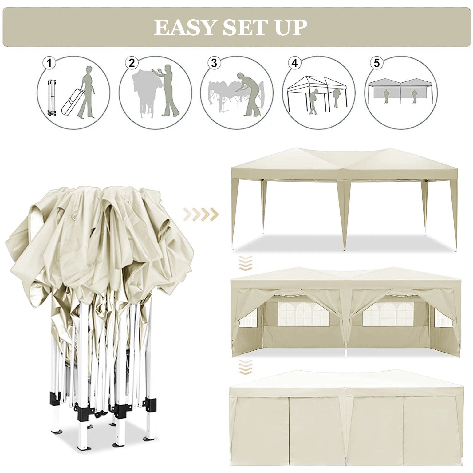 10'x20' EZ Pop Up Canopy with 6 Removable Sidewalls, Carry Bag & Weight Bags