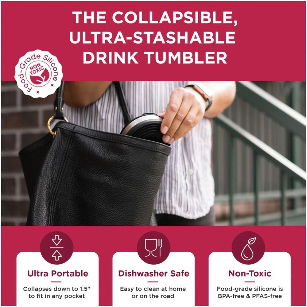 16 Oz Collapsible Tumbler with Lid & Straw