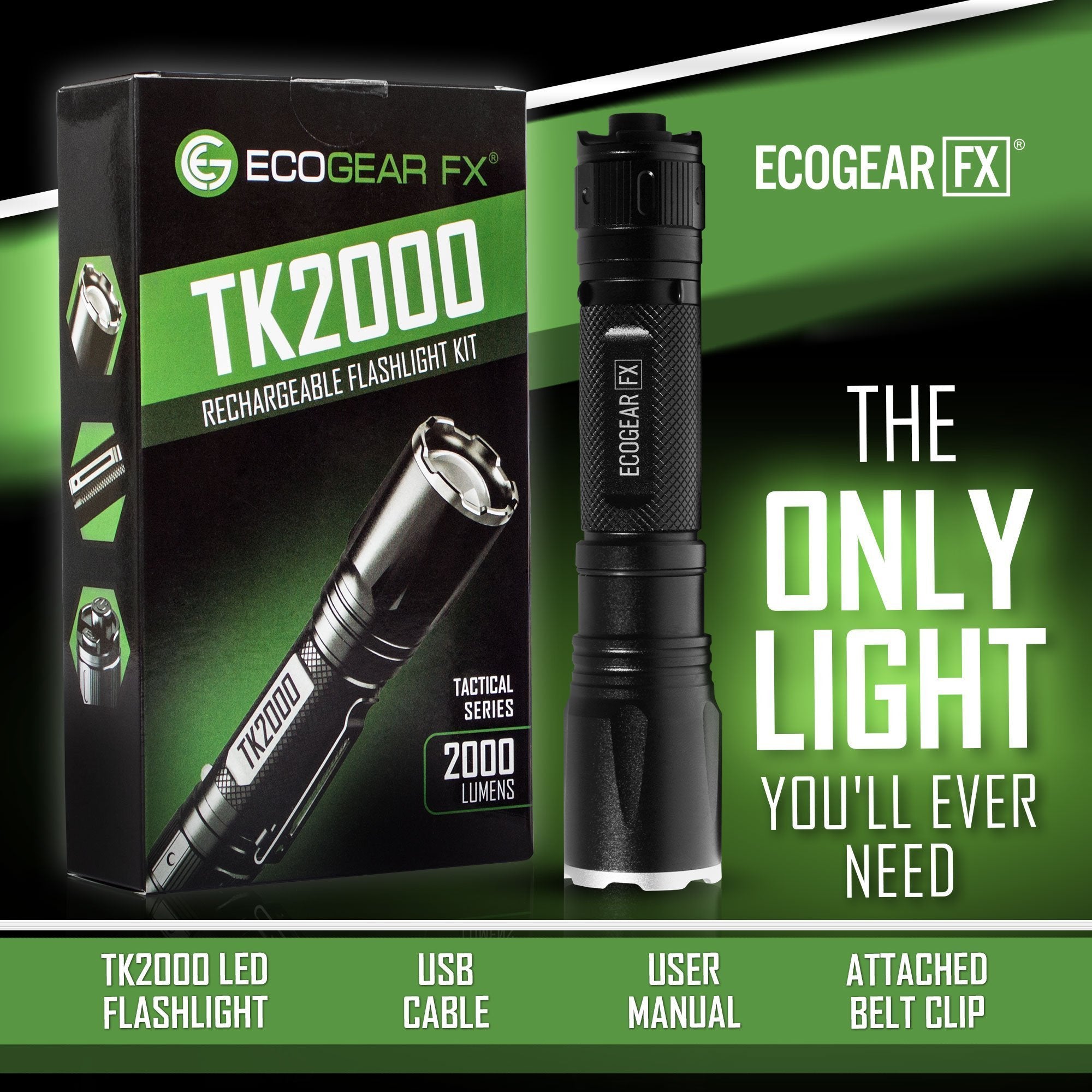 TK2000 USB Rechargeable LED Tactical Flashlight – 2000 Lumen CREE XHP50 Zoom Flashlight with 5000mAh 21700 Battery