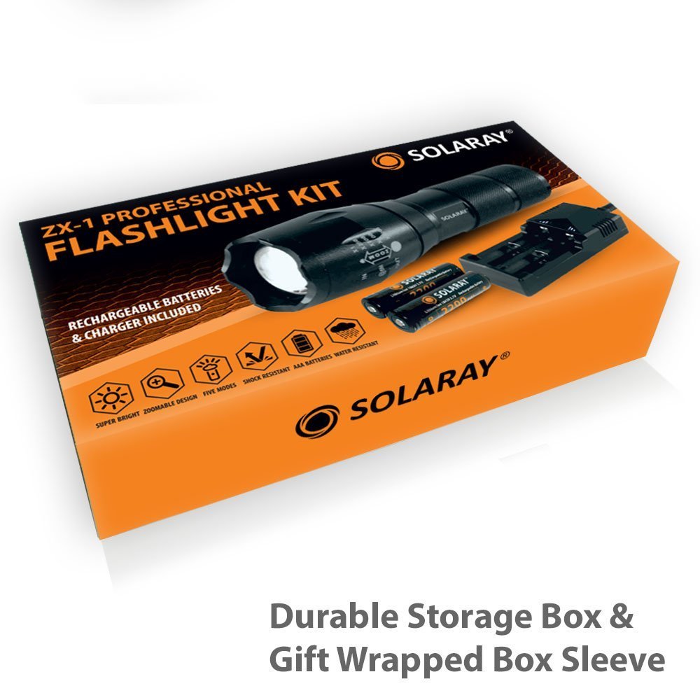 ZX-1 Professional LED Flashlight Kit – 900 Lumen Rechargeable Tactical Flashlight with Zoom Focus & Battery Charger