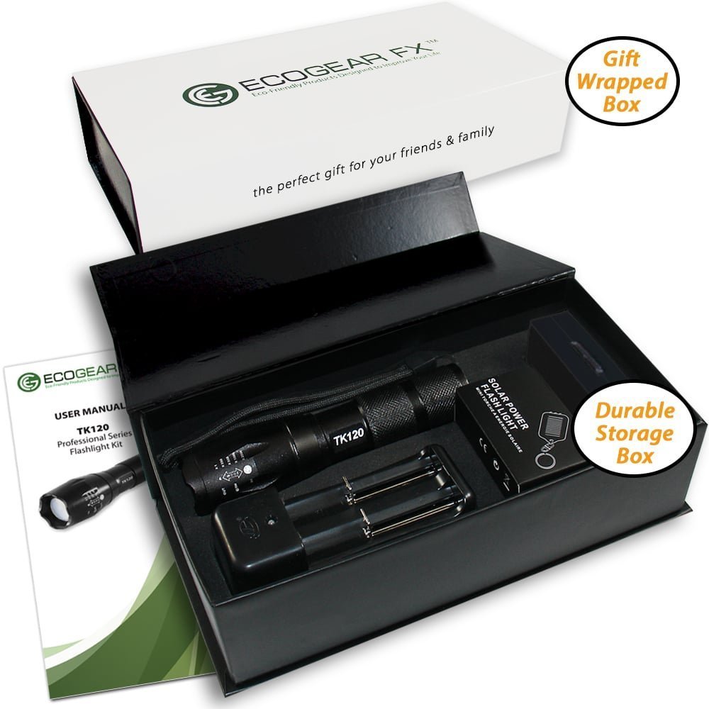 TK120 Professional LED Flashlight Kit – 900 Lumen Rechargeable Tactical Flashlight with Zoom Focus, Batteries & Charger