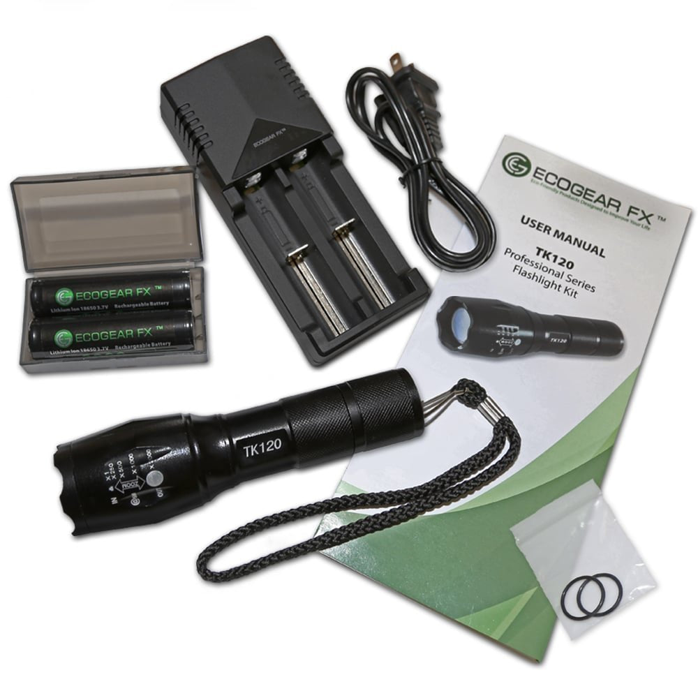 TK120 Professional LED Flashlight Kit – 900 Lumen Rechargeable Tactical Flashlight with Zoom Focus, Batteries & Charger