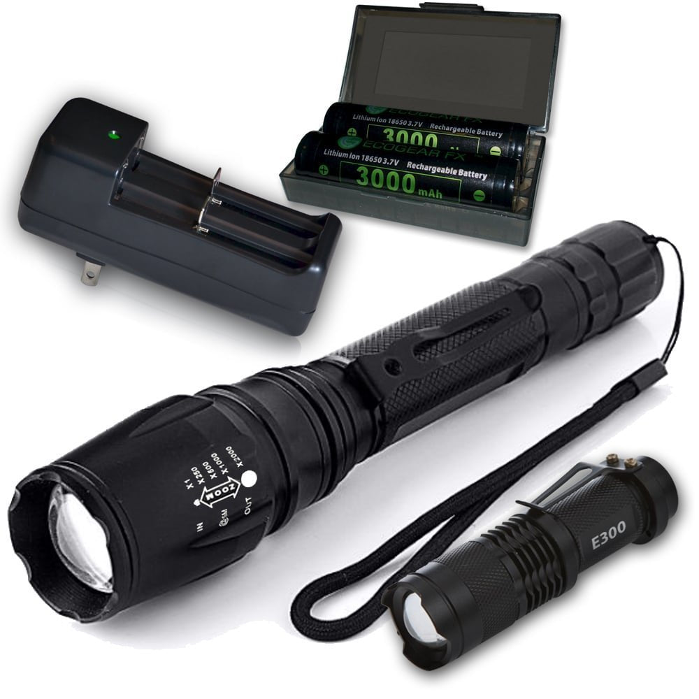 TK120X LED Tactical Flashlight Kit with Holster – 900 Lumen Rechargeable Zoom Flashlight with 5 Modes