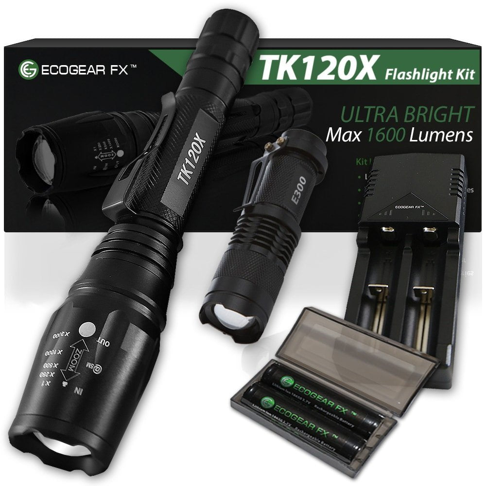TK120X LED Tactical Flashlight Kit with Holster – 900 Lumen Rechargeable Zoom Flashlight with 5 Modes