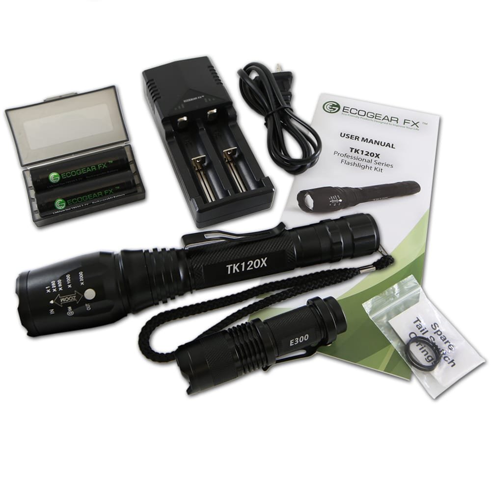 TK120X LED Tactical Flashlight Kit with Holster – 900 Lumen Rechargeable Zoom Flashlight with 5 Modes
