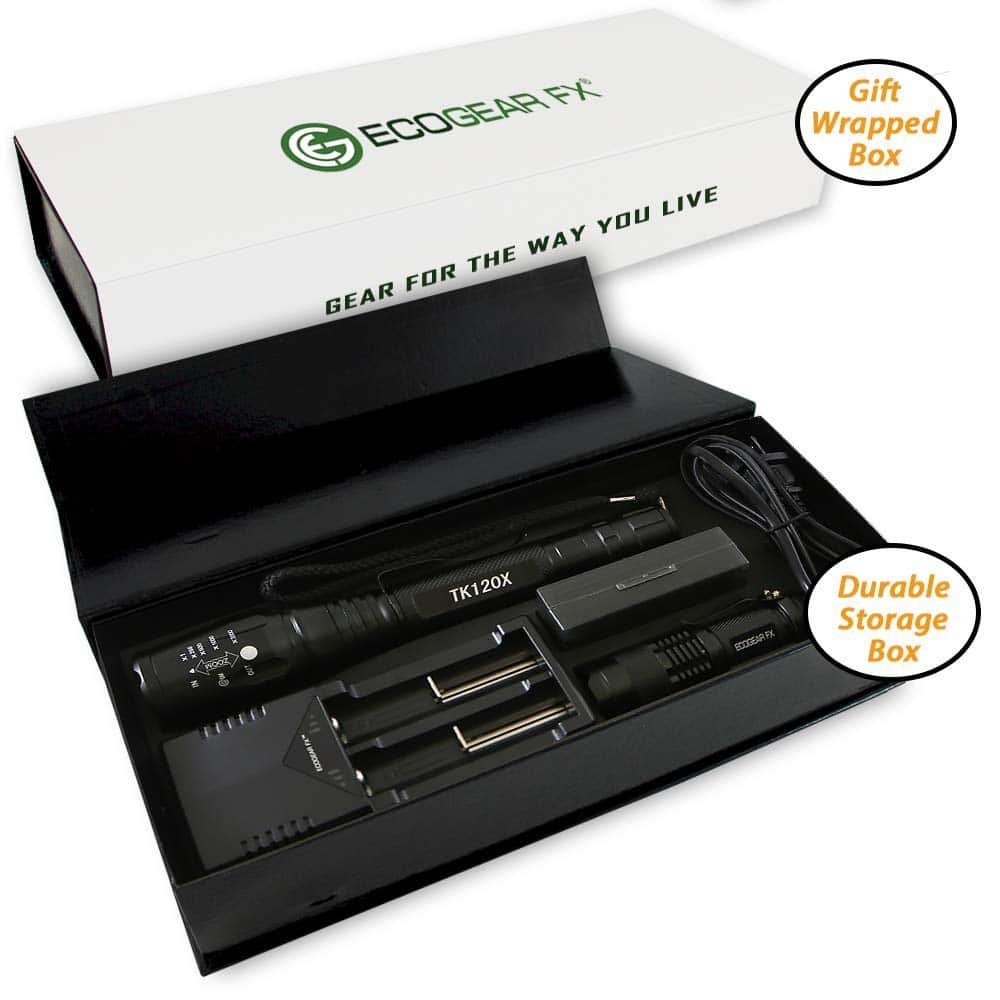 TK120X LED Tactical Flashlight Kit with Holster – 900 Lumen Rechargeable Zoom Flashlight with 5 Modes