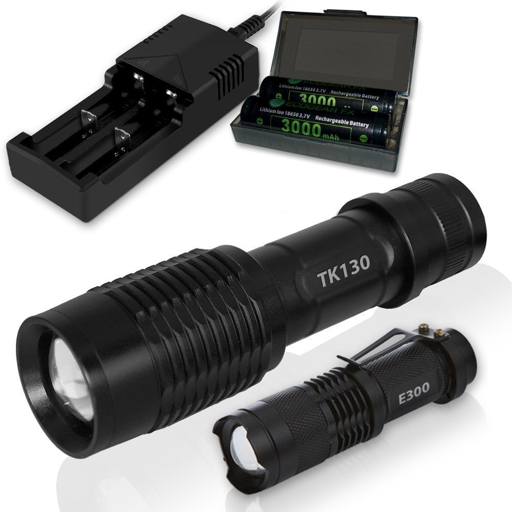 TK130 LED Flashlight Kit – 900 Lumen Rechargeable Camping & Tactical Flashlight with Zoom Focus