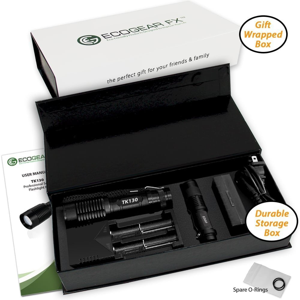 TK130 LED Flashlight Kit – 900 Lumen Rechargeable Camping & Tactical Flashlight with Zoom Focus