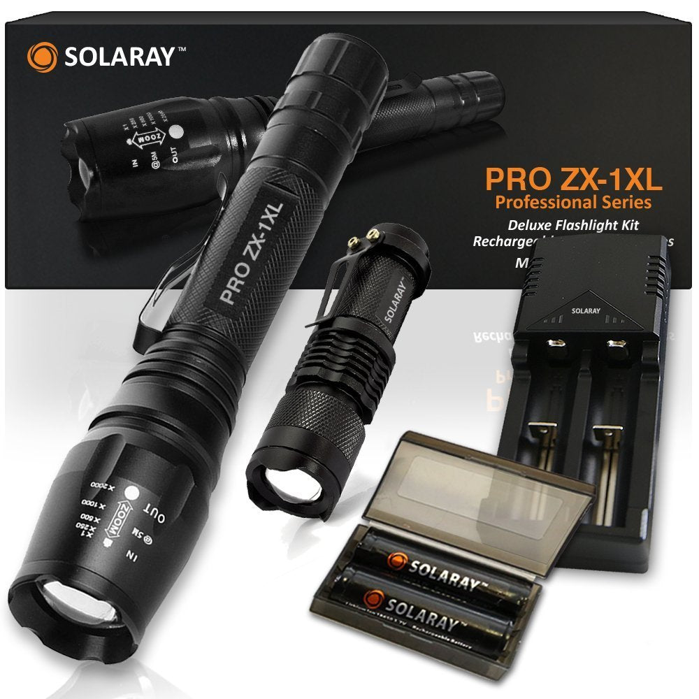 ZX-1XL 18650 LED Tactical Flashlight Kit – 900 Lumen Rechargeable Zoom Flashlight with 5 Modes