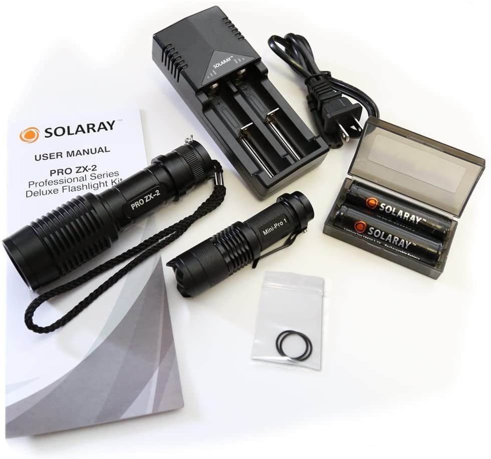ZX-2 Professional LED Flashlight Kit – 900 Lumen Rechargeable Tactical Flashlight with Zoom Focus & Emergency Modes