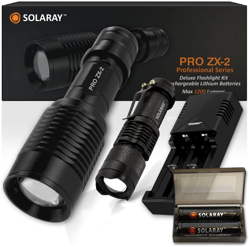 ZX-2 Professional LED Flashlight Kit – 900 Lumen Rechargeable Tactical Flashlight with Zoom Focus & Emergency Modes