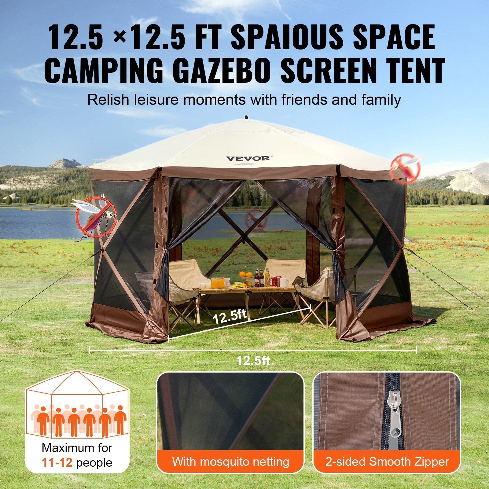 VERVO Pop-Up Gazebo Tent with 6 Removable Privacy Cloths & Mesh Windows