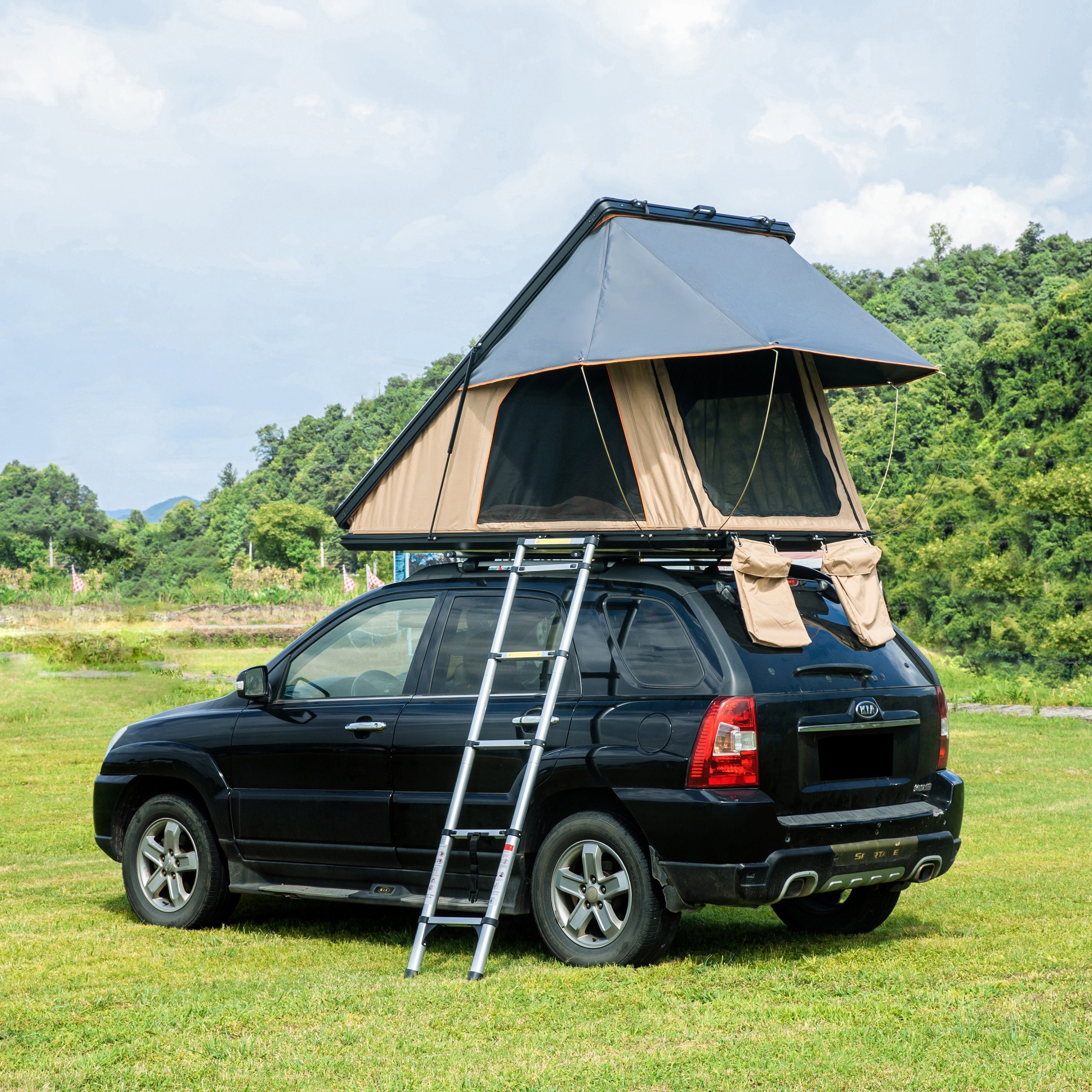 Trustmade Triangle Aluminum Black Hard Shell Grey Rooftop Tent