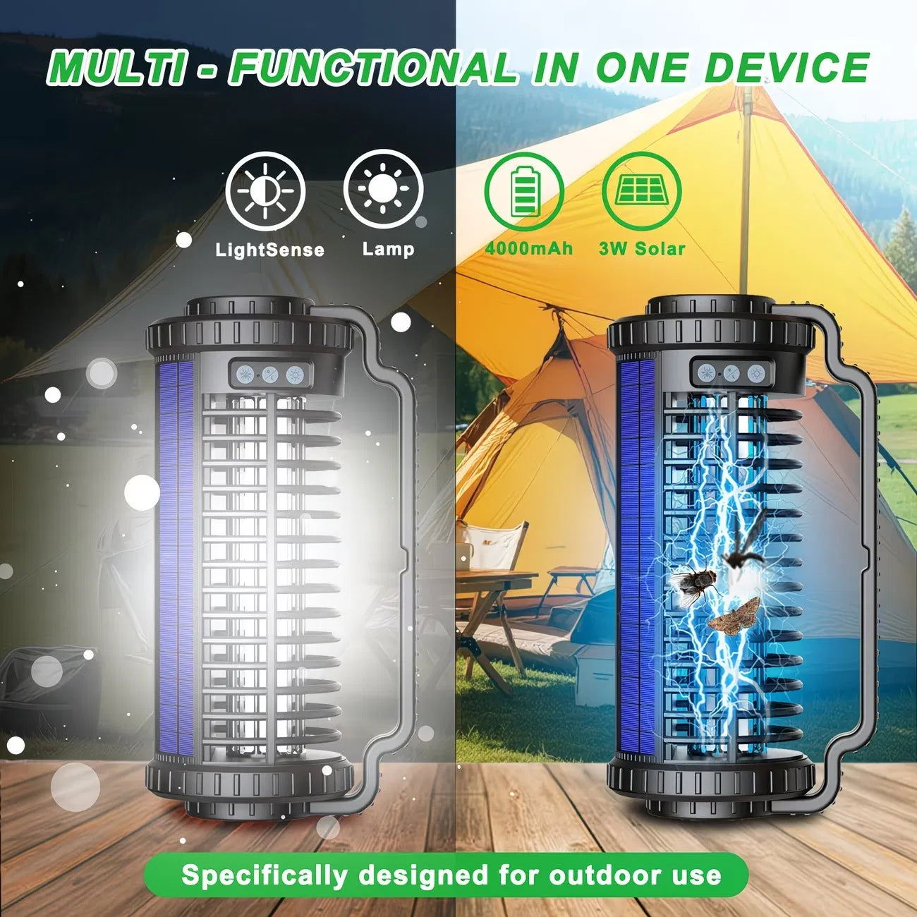 Solar Rechargeable Bug Zapper with 4000mAh Battery