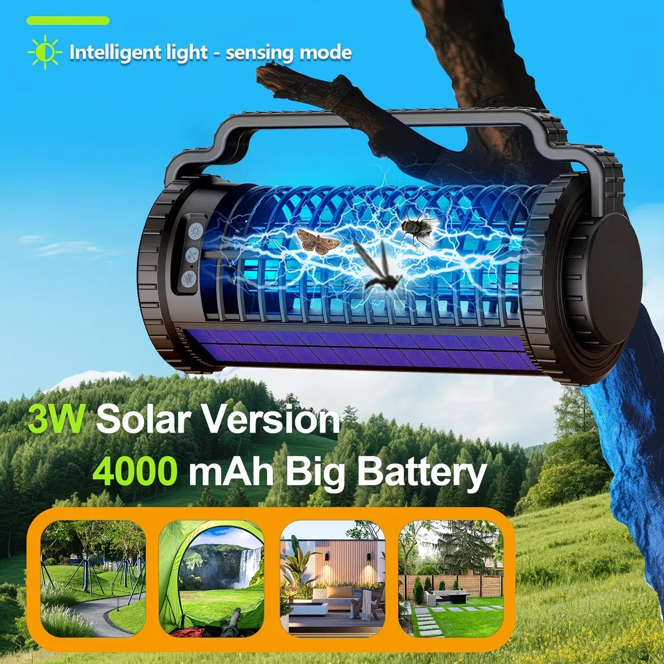 Solar Rechargeable Bug Zapper with 4000mAh Battery