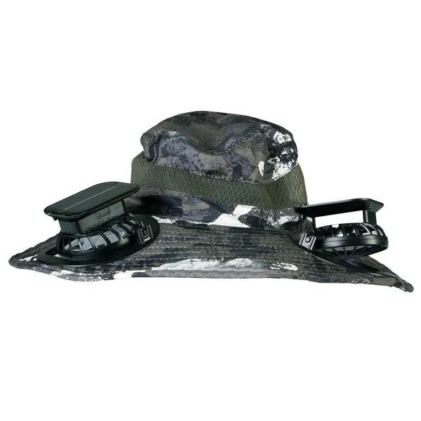 Outdoor Wide Brim Sun Hat with 2 Solar Rechargeable Fans – UPF50+, 3 Speeds, Breathable Waterproof Mesh for Hiking & Camping