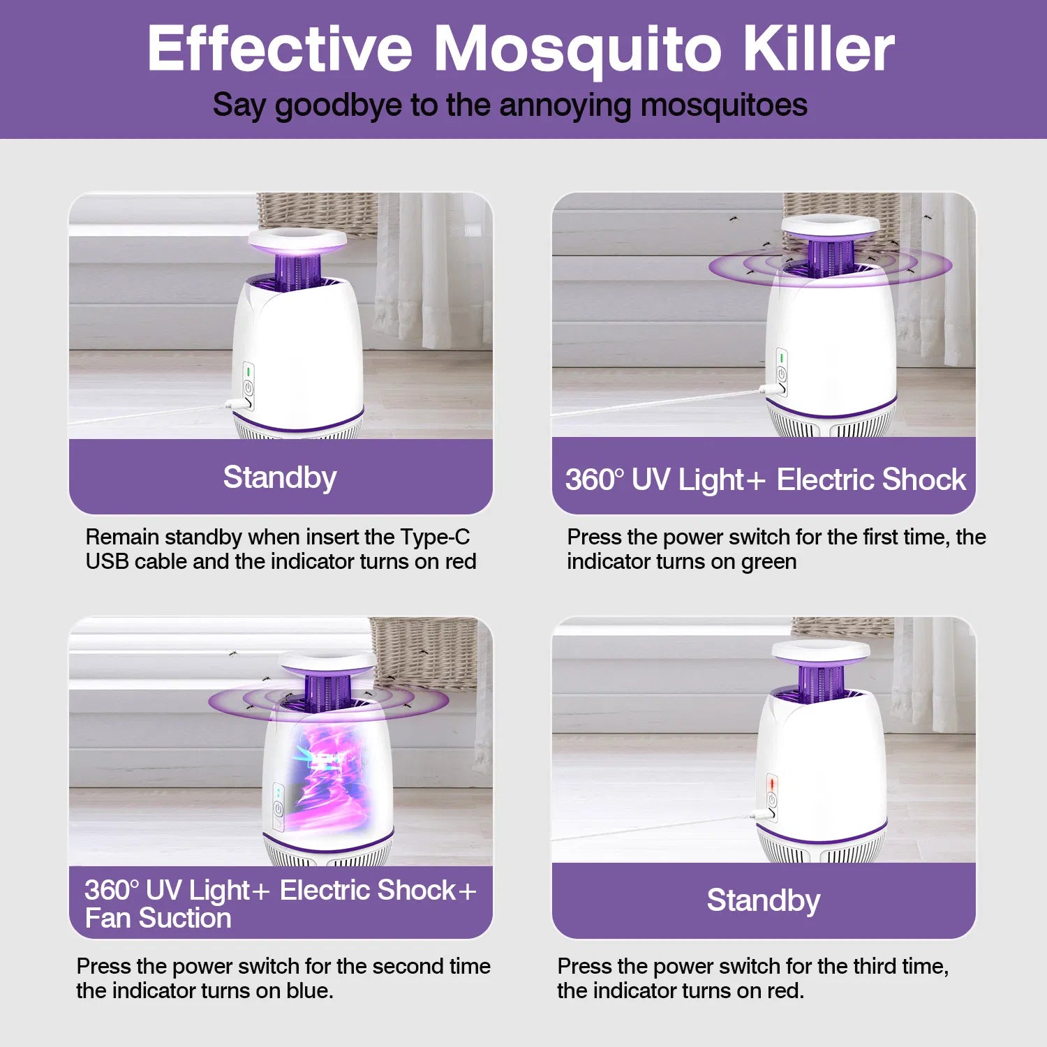 UV Bug Zapper with Electric Grid & Suction Fan