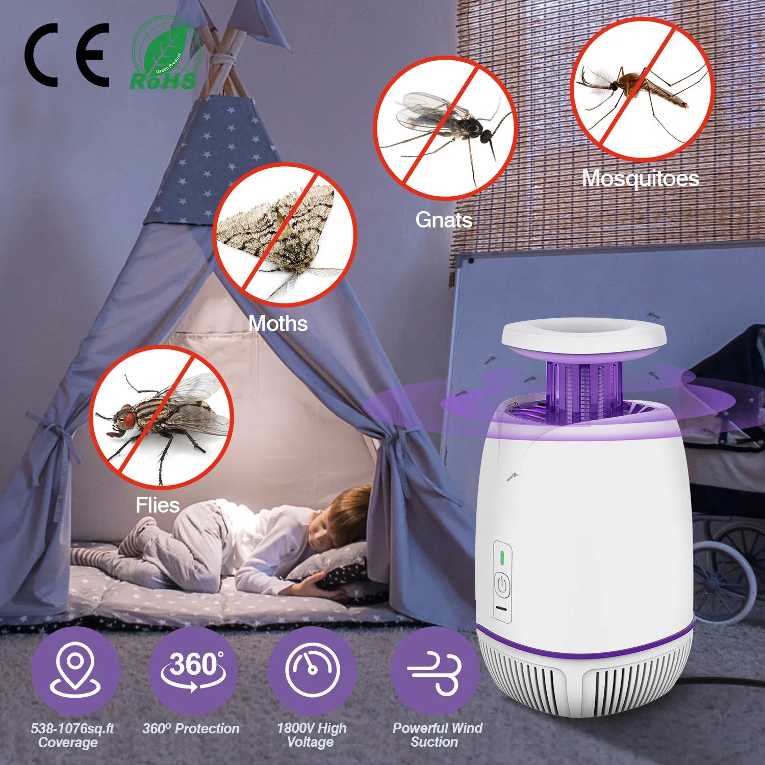 UV Bug Zapper with Electric Grid & Suction Fan