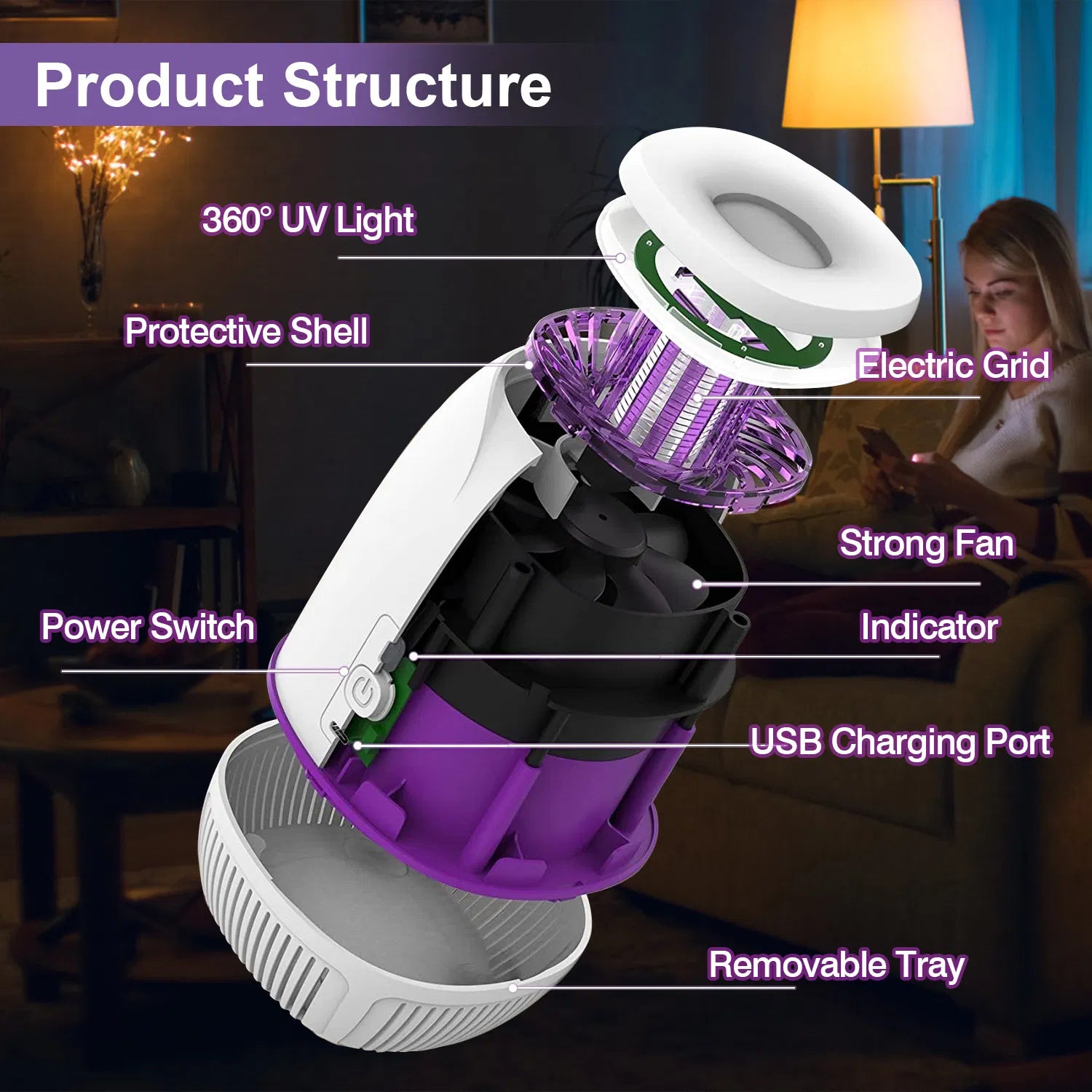 UV Bug Zapper with Electric Grid & Suction Fan